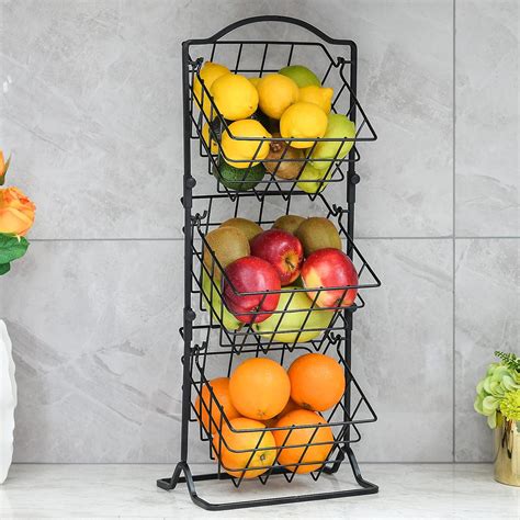 vlack metal kitchen feuit bazket bread box towel holder|Elegant Stylish 3 Tier Fruit Basket Bowl+ Banana Holder.